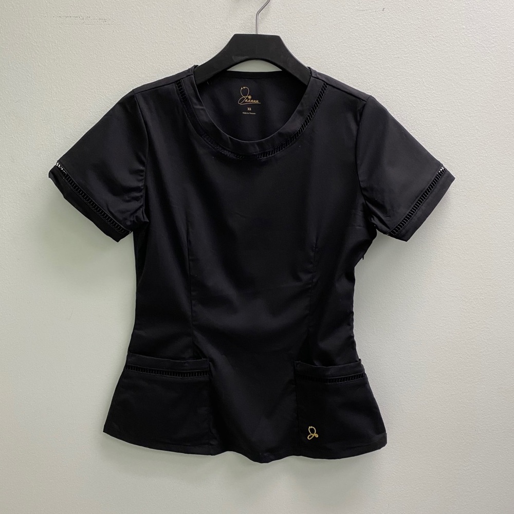 Black Jaanuu Mesh-Lined Scrub Top
